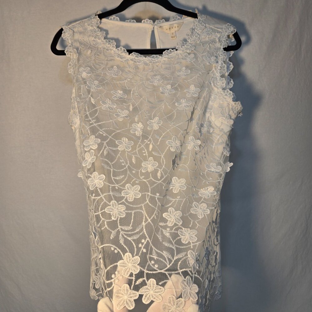 ADIVA Cottagecore Fairy White Lace Embroidered Floral Tank Top Size L New NO Tag - Picture 3 of 16